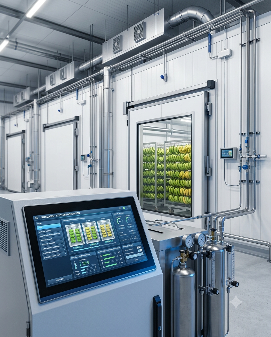 Intelligent ethylene control system for banana ripening chambers